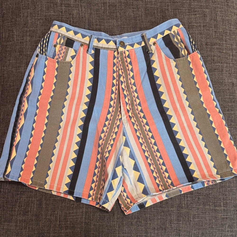 Vintage 90s Northwest Blue Tribal Print High Rise Shorts 32” Waist - Picture 1 of 4